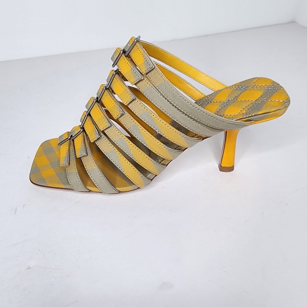 Burberry Womens Step Check Cotton Sandals In Yellow Size 36 - Picture 2 of 9